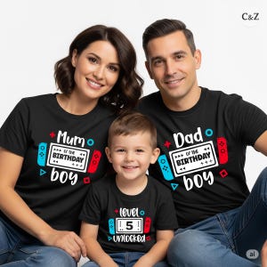 Level 5 Unlocked Black Birthday Matching Shirts – Personalised Gamer Family Tees.