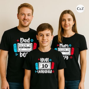 Level 10 Unlocked Birthday Matching Shirts – Personalised Gamer Family Tees.