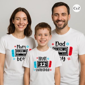 Level 12 Unlocked Birthday Matching Shirts – Personalised Gamer Family Tees.