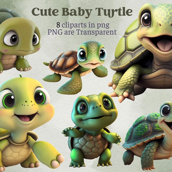 Sea Turtle Clipart Cute Turtle Clipart Ocean Animals PNG JPG, nursery baby turtle, sublimation printable, printable art, watercolor painting
