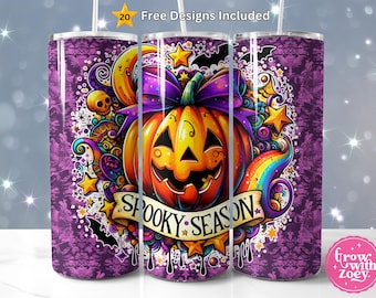 Opakowanie na kubek na Halloween, kubek na upiorny sezon o pojemności 20 uncji z nadrukiem sublimacyjnym, opakowanie na kubek w kształcie dyni, kubek retro na Halloween w formacie PNG, pobieranie cyfrowe