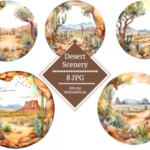 desert landscape jpg, png, jpeg, cactus, watercolor clipart, sublimation printable, printable art, watercolor painting