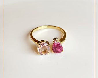 Mother Ring 2 Birthstones Ruby & Pink Tourmaline. July and October birthstone. A perfect gift for the mothers