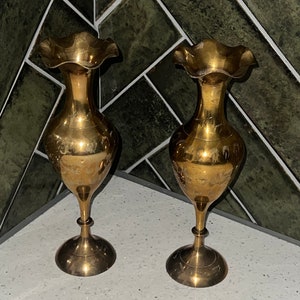 Set of 2 RARE vintage Indian brass vases