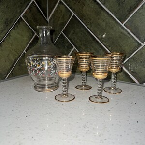 Vintage sherry decanter set with 4 glasses