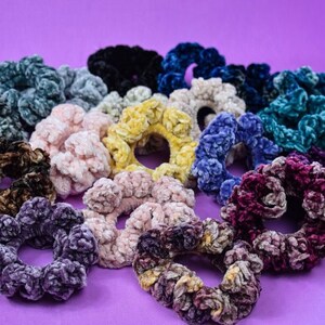 Crochet Velvet Scrunchies, Crochet Scrunchie, Velvet Hair Accessories, Handmade Scrunchie