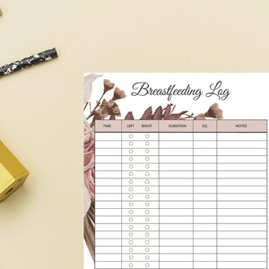Baby Feeding Schedule | Printable baby feeding log | Breastfeeding tracker with elegant dried flower design| Blank reprintable download | A4