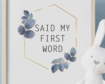 My First baby Milestone Cards | Printable download | Baby First photo props | Baby's Memory photos Moments|Elegant Blue leaves| Memory cards