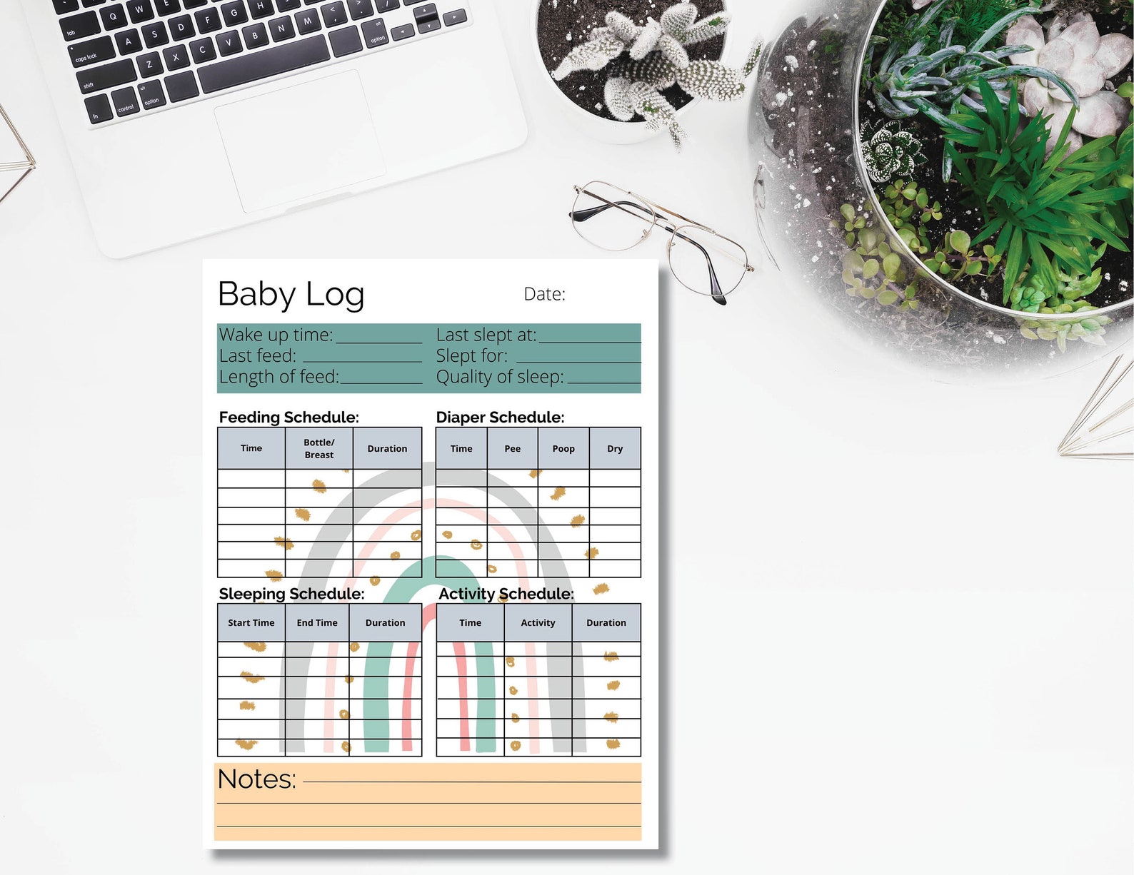 Printable Baby Log | Newborn Tracker and Nanny Log | Babysitter Log | Caregiver Log| Rainbow ...