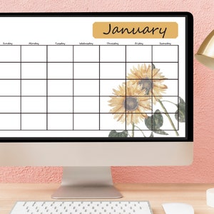 Printable Calendar | blank |12 month | 8.5 x 14 | Legal |abstract |colorful | Sunflower| Floral | year round | Sunday Start