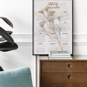 Printable 2022 Yearly Calendar | Dired Flower Boho Design |Clean and Simple Floral Design |Simple Country Flower Year at a Glance | 8.5 x 11