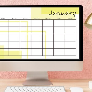 Printable Calendar | blank |12 month | 8.5 x 14 | Legal |abstract | Shapes | yellow | year round | Sunday Start