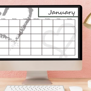 Printable Calendar | blank |12 month | 8.5 x 14 | Legal |abstract | Black and White | hearts|  year round | Sunday Start