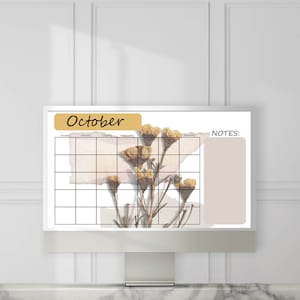 Printable Calendar Blank| 12 month Calendar | 8.5 x 14 |Printable download |Yellow wildflowers |Earth tone dried boho floral |Notes Section|