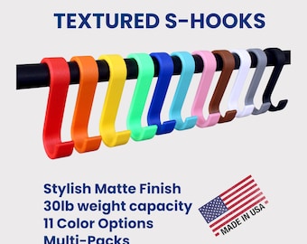 Colorful S Hook Rod Organizer | Matte Textured Hooks | Kitchen, Closet & Bathroom | Made in USA | 4 Sizes, 11 Colors