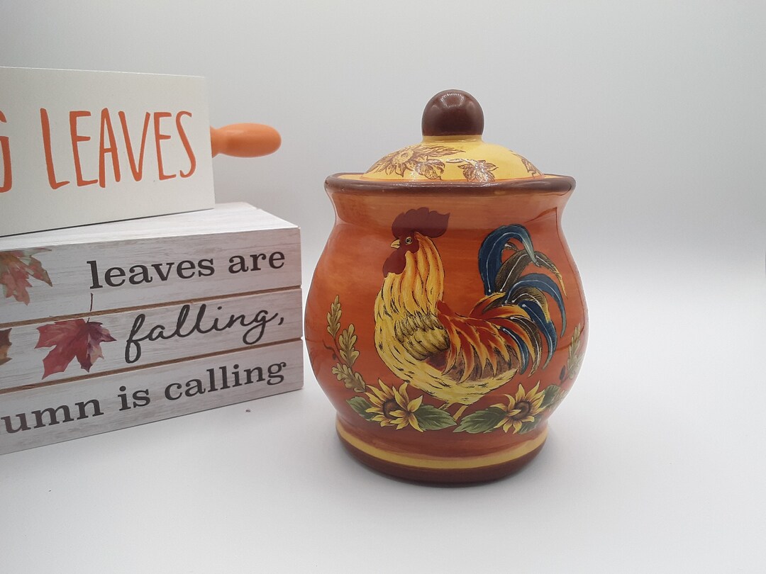 Sugar Bowl and Lid Orange Rooster, Vintage Sugar Bowl Orange, Orange