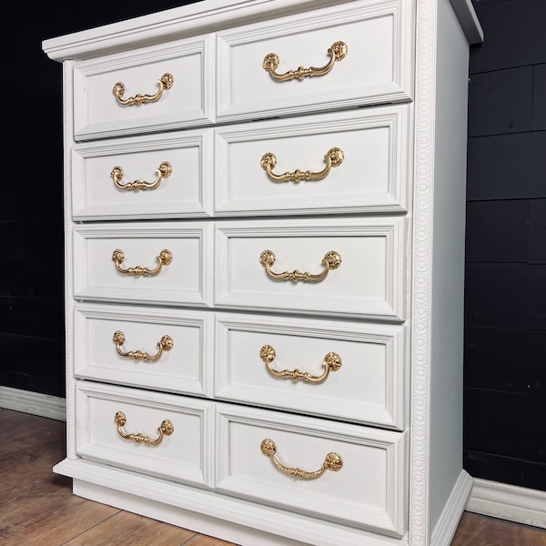 Available! Stunning tall dresser 5 drawer solid wood dresser chest of drawers bedroom storage vintage dresser white or customize your color