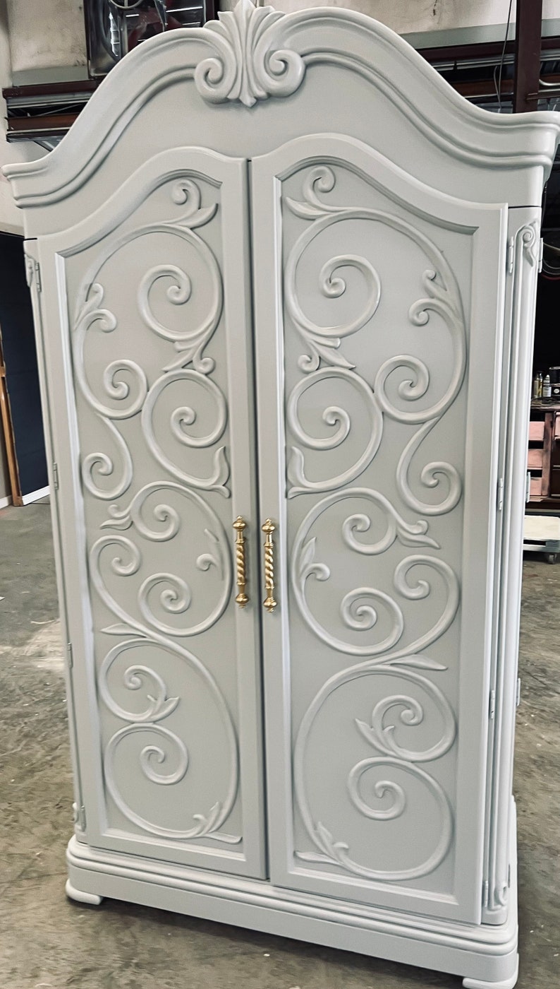 SOLD Extra Large Armoire Dresser Wardrobe Gray Armoire Etsy