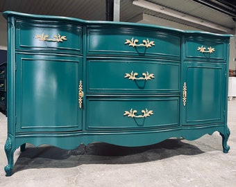 Available! Buffet Credenza Console China Cabinet emerald green solid wood French Provincial dining room storage dresser customizable color