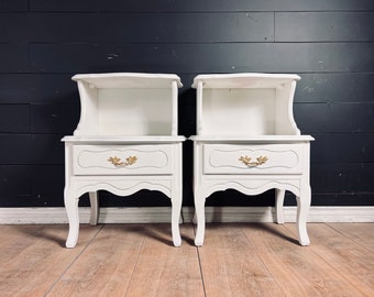 Available! Beautiful Rare Style Nightstand Set French Provincial solid wood white nightstand pair end tables shabby chic customizable color