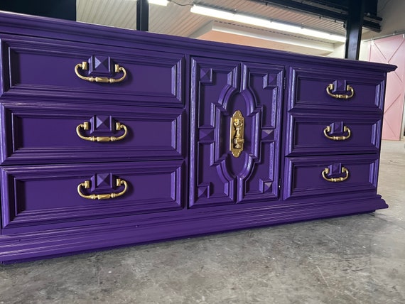 SOLD! Dresser| console| Tv console| credenza| purple| vintage dresser|  home| 9 drawer| entryway| lacquer| customizable