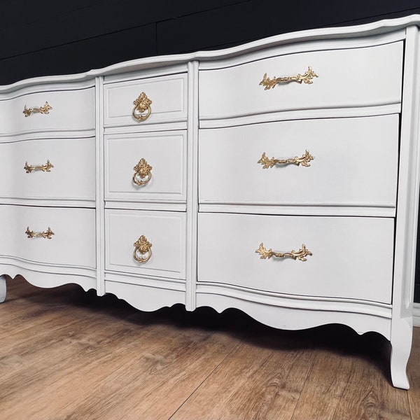 Available! French Provincial Dresser 9 Drawer White Dresser Tv Console Dresser Entryway baby room nursery decor custom furniture