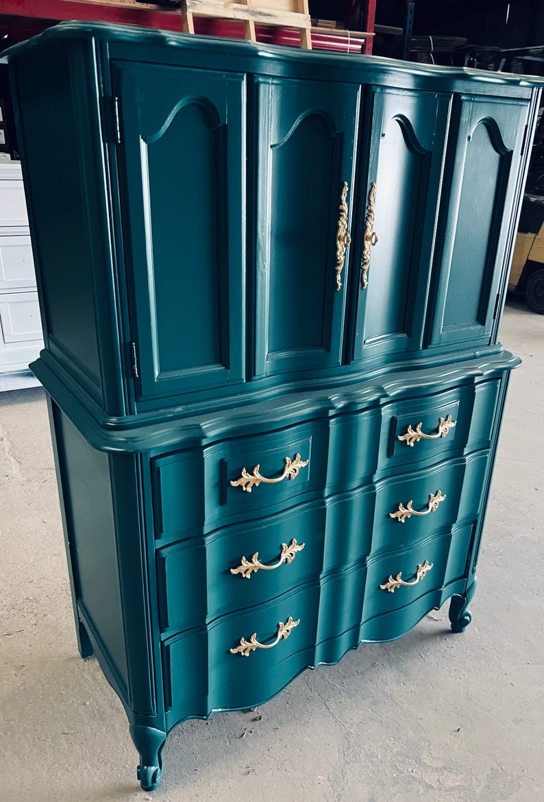 Sold Emerald Green Dresser Armoire Wardrobe Wood Chest Etsy