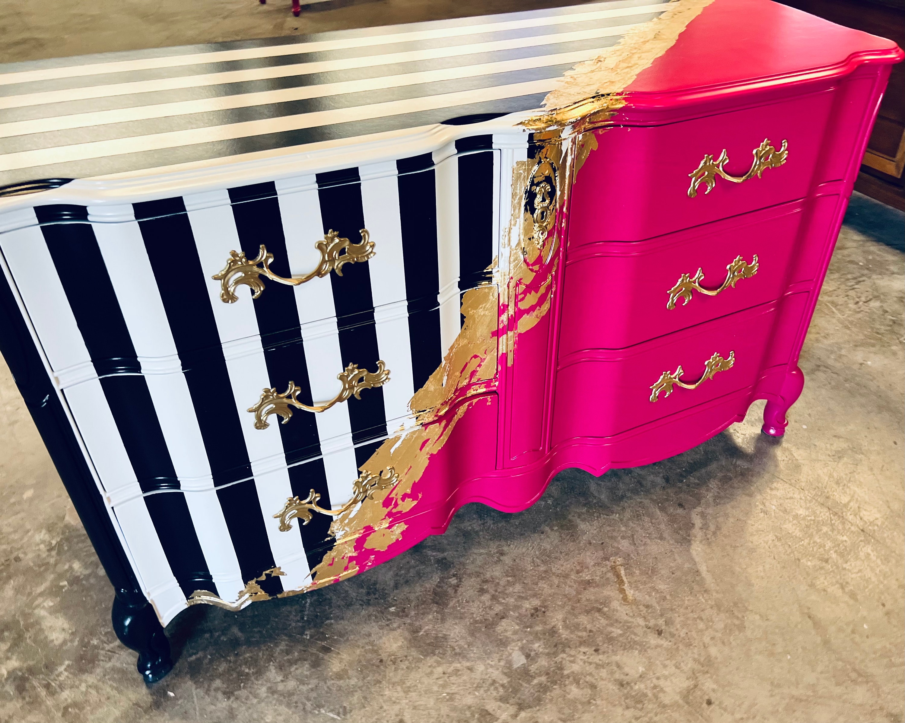 Dresser Credenza Tv Console Pink French Provincial Stripes Custom Furniture  Hand Painted Lacquer Nursery Bedroom Storage Closet Antique - Etsy Canada