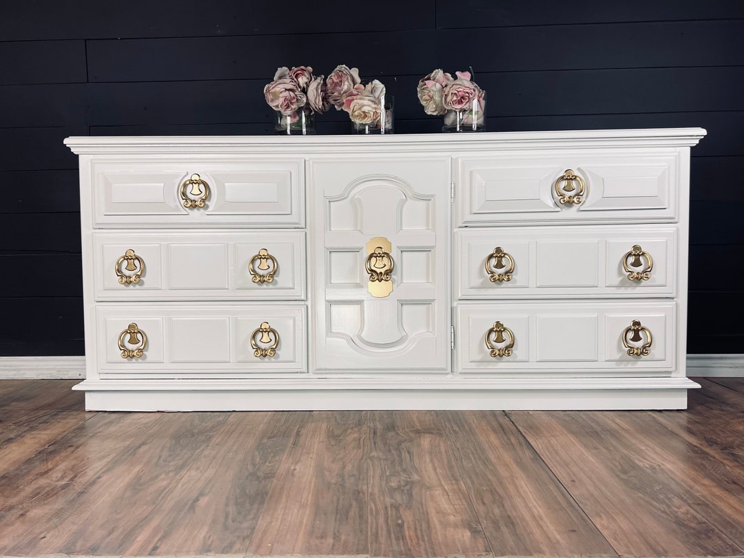 Large Dresser TV Console Credenza Customizable Color Wood 9 Drawer ...