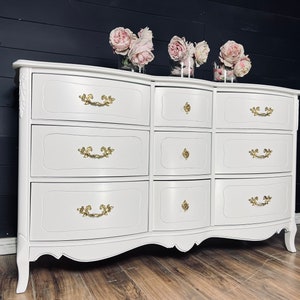 Available! Dresser| console| credenza| tv console| 9 drawer| 6 drawer| dresser set| vintage| French Provincial| white dresser customizable