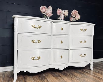 Available! Dresser| console| credenza| tv console| 9 drawer| 6 drawer| dresser set| vintage| French Provincial| white dresser customizable