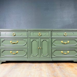long green dresser Richmond Ridged Wide 6 Drawer Dresser, Matte Sage Green