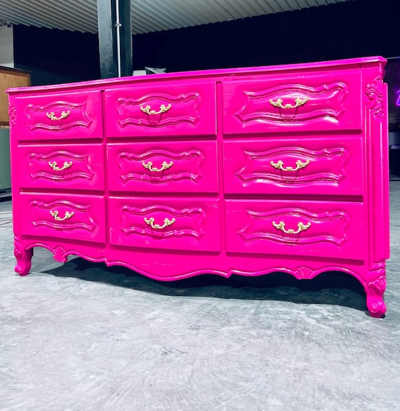 pink french provincial dresser 9 Drawer Modern French Provincial Hot Pink Chest of Drawers, Storage  Cabinet