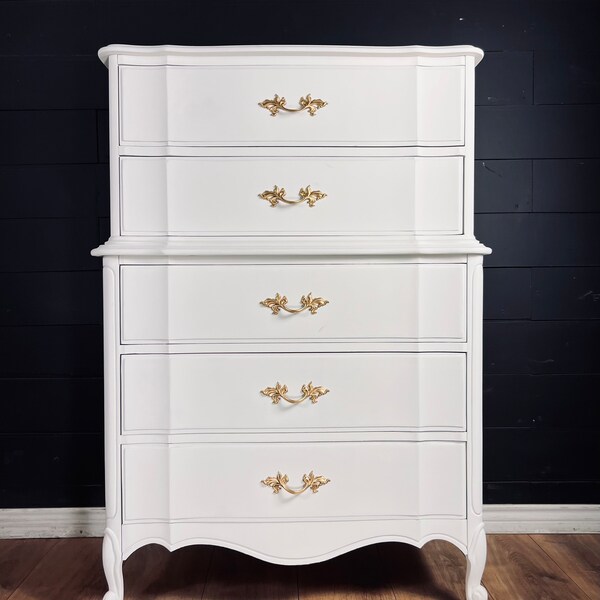 Available! French Provincial Dresser chest of drawers tallboy armoire closet storage nursery furniture vintage white dresser customizable