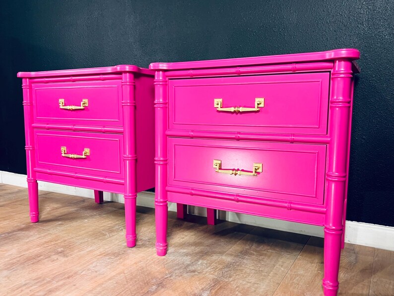 Available! Hot Pink Bamboo Bali Hai Nightstand Set Pair End Tables ...