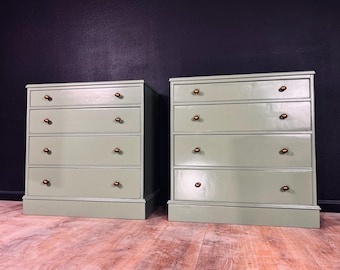 Available! Oversized Extra Large Nightstand Set in sage green 4 large drawers solid wood pair of 2 tall nightstands color customizable
