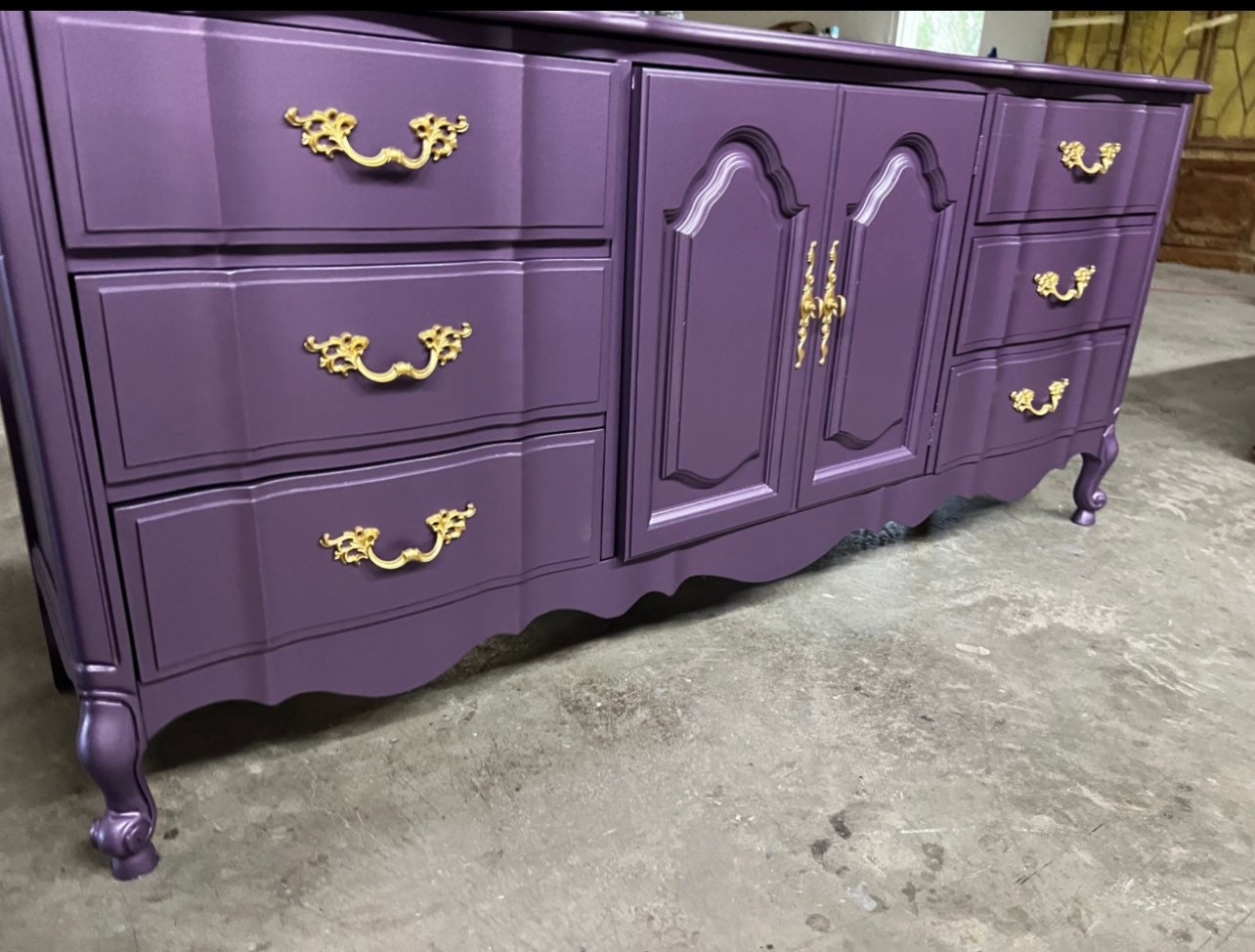 Metallic Lavender French Provincial Dresser | 9 Drawer Wood Credenza Metallic Lavender French Provincial Dresser | 9 Drawer Wood Credenza