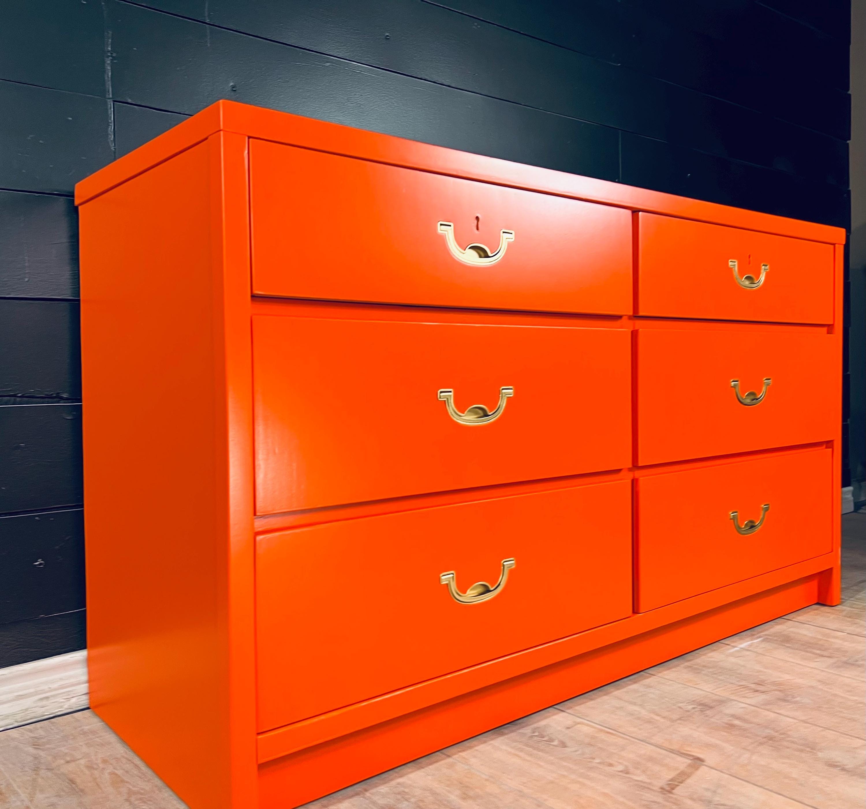 Available! Hermes Orange Dresser Credenza Campaign Mid Century Modern 6  Drawer Dresser Tv Console Solid Wood Vintage Dresser Customizable - Etsy