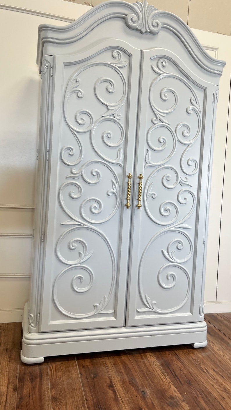 SOLD Extra Large Armoire Dresser Wardrobe Gray Armoire Etsy