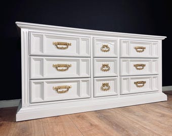 Available! Gorgeous drawer 9 large drawers solid  wood tv console credenza dresser  dresser vintage dresser color customizable