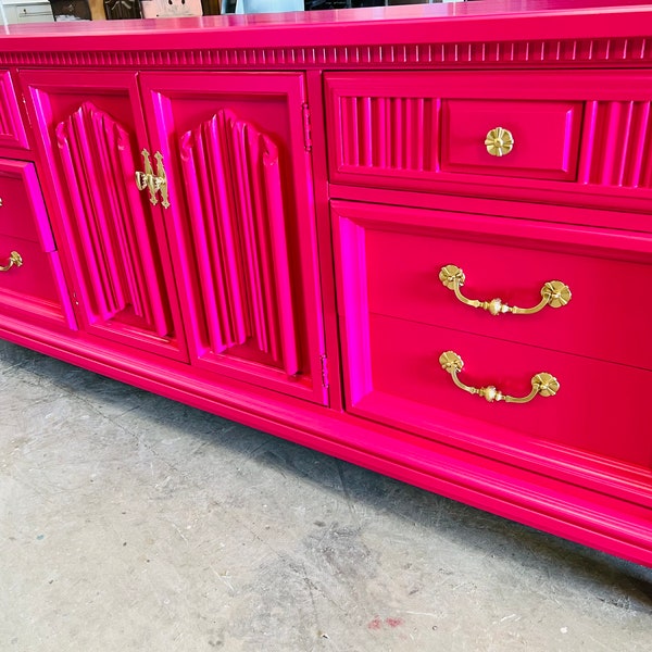 SOLD! Bright Hot Pink Dresser| Console| Credenza| Living Accent| Home Decor| Bedroom furniture| nursery Dresser color customizable