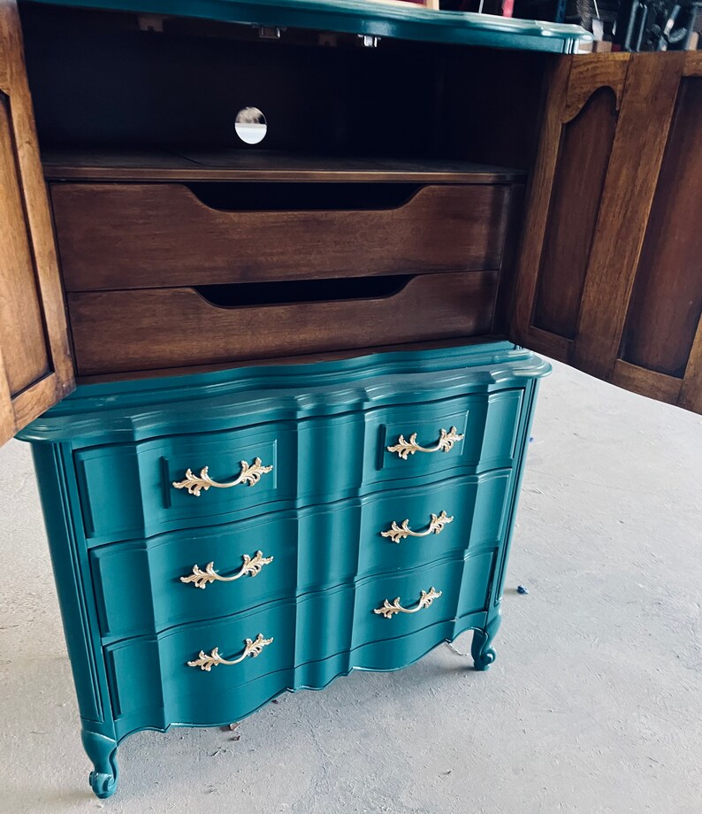 Sold Emerald Green Dresser Armoire Wardrobe Wood Chest Etsy