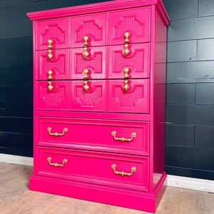 Hot Pink Dresser: 5-drawer Solid Wood Chest With Gold Hardware - Etsy