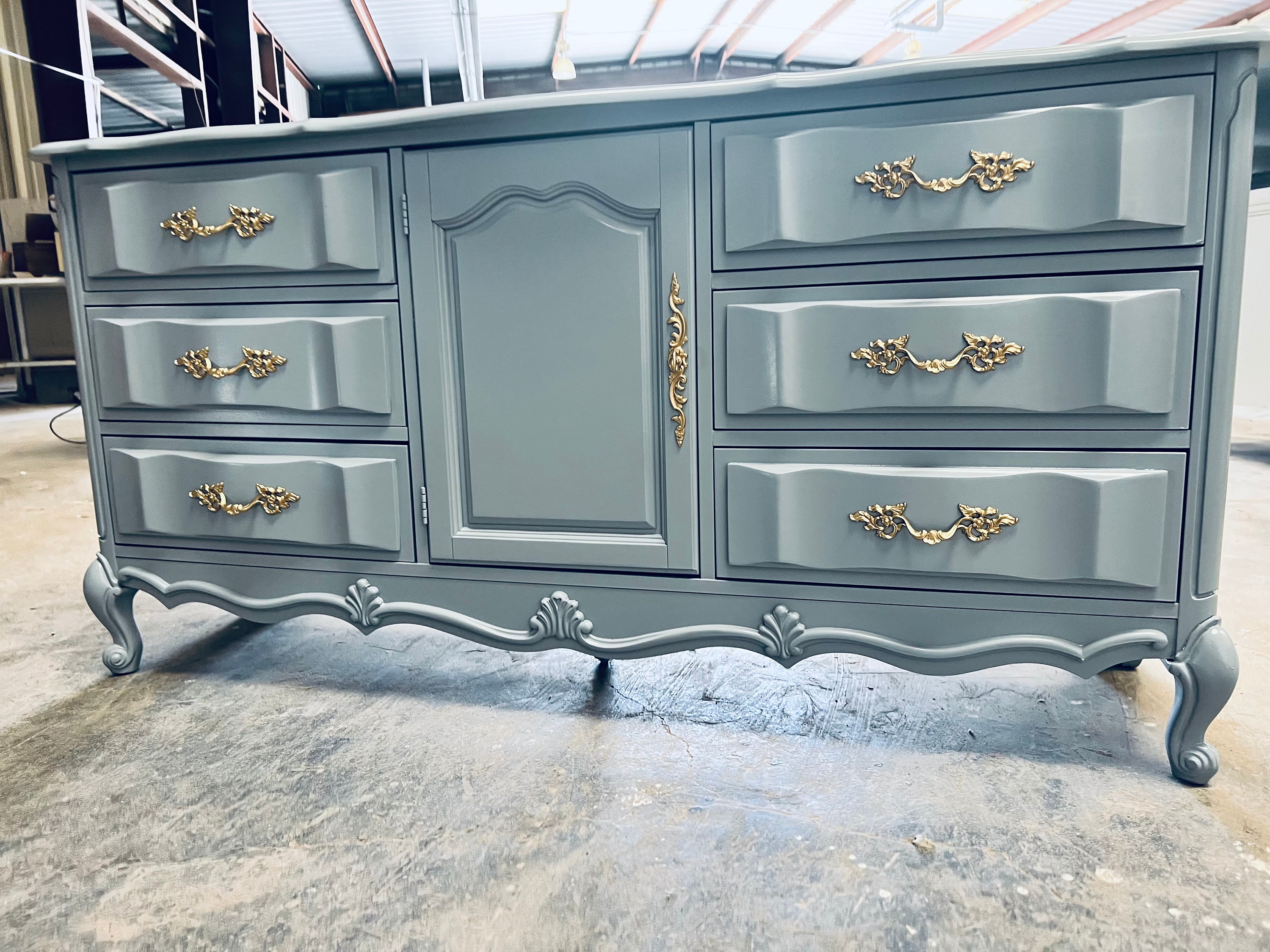 SOLD French Provincial Dresser | 9-drawer Gray Console, Gold Hardware - Etsy