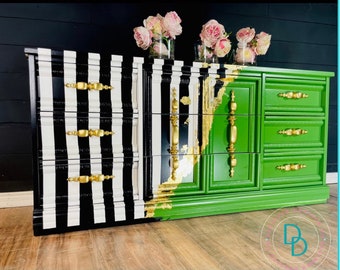 Customizable Painted 9-Drawer Dresser | Striped Console Credenza