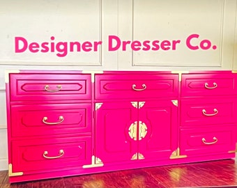 Hot Pink Lacquered Dresser| Pink dresser| Credenza| TV Console| Pick your Color