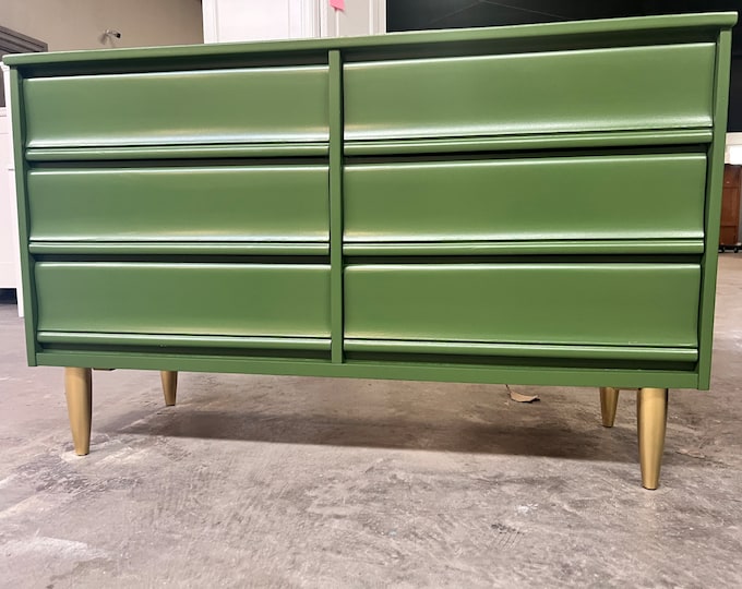 Available Mid Century Dresser Console Credenza 6 Drawer TV Console Gold