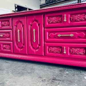 SOLD! Dresser| Console| Hot Pink| Tv credenza| Wood Furniture| Painted| Lacquer