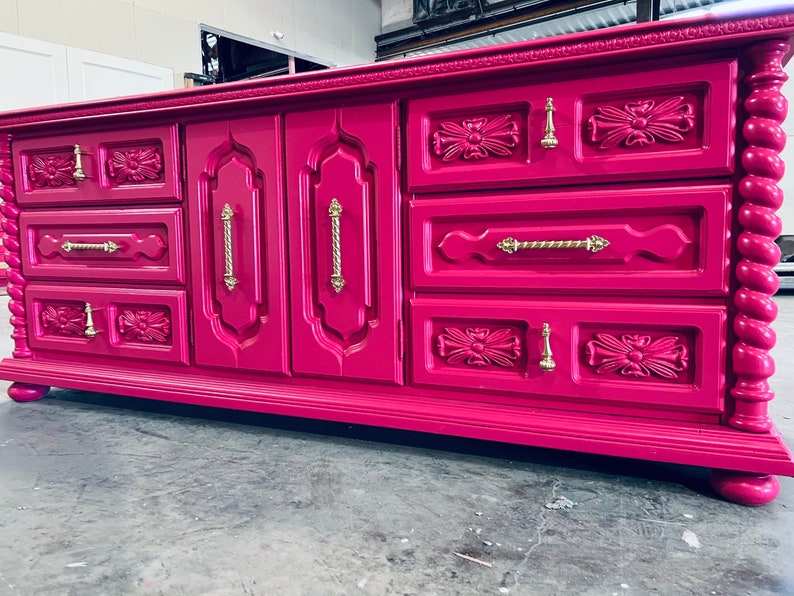 SOLD! Dresser| Console| Hot Pink| Tv credenza| Wood Furniture| Painted| Lacquer 