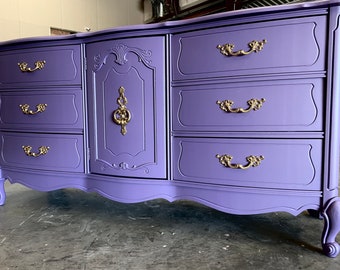 SOLD Metallic Lavender Dresser| TV Console| Credenza| Wood| Customizable